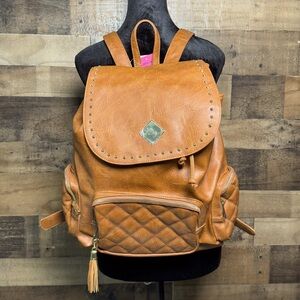 NEW NWT Staples Tan Brown Faux Leather Backpack Tote Bag AB